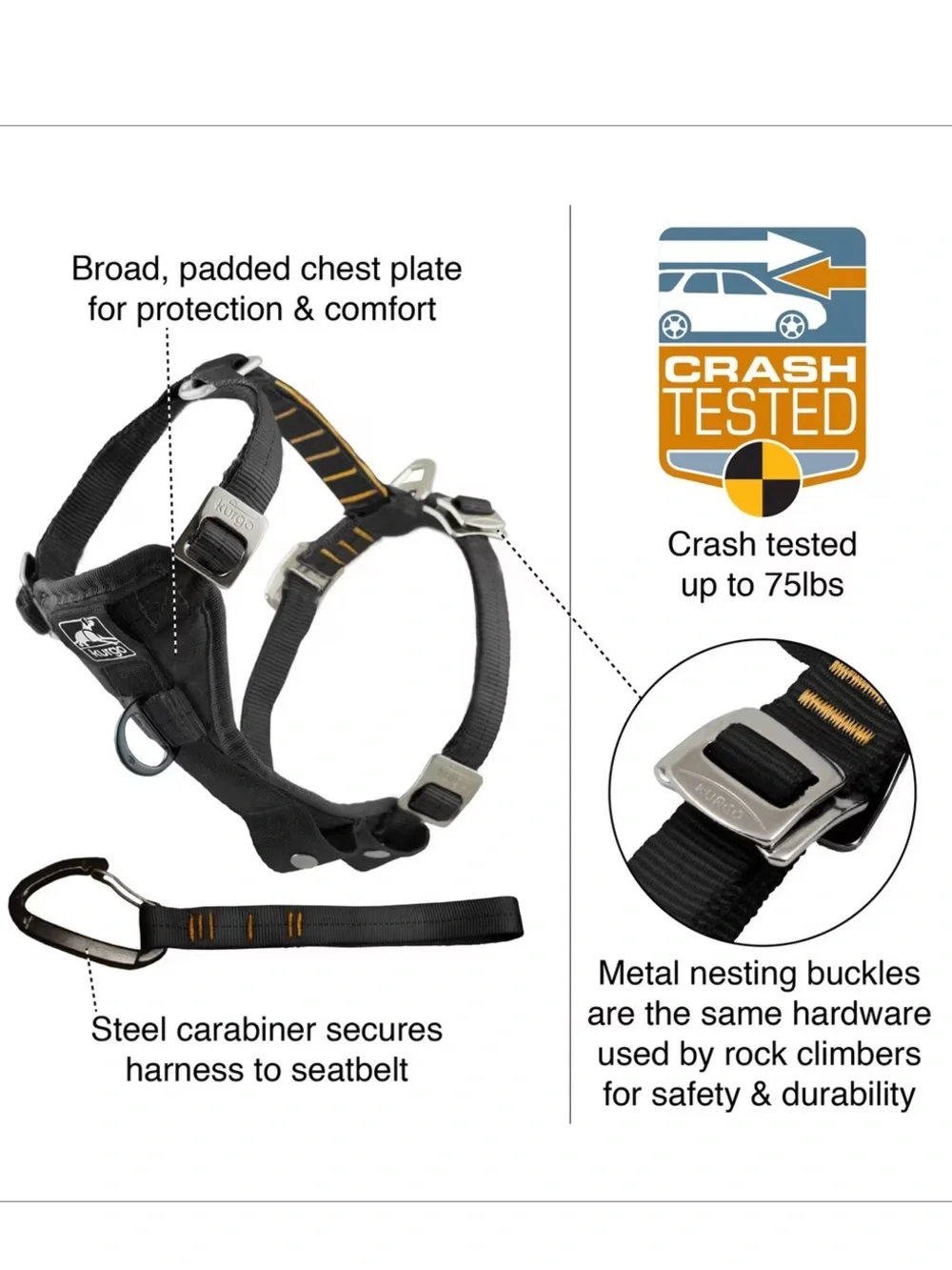 Kurgo Tru-Fit Enhanced Strength Crash Tested Smart Car Dog Harness, MED, unused!